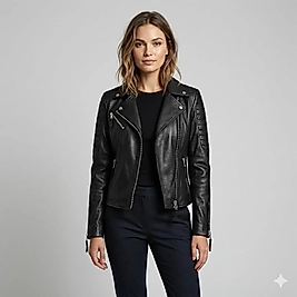 KADIN DERİ CEKET (ÇAPRAZ FERMUARLI)