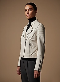 Siyah Fermuar Kontrastlı Asimetrik Kesim İnci Deri Mont