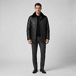 Kapitone Hakiki Deri Siyah Deri Mont