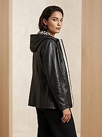 Siyah Deri Kapüşonlu Ceket