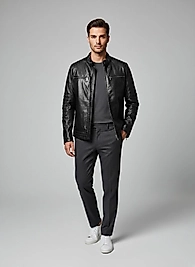 Çapraz Fermuarlı Nakış Detaylı Siyah Deri Ceket