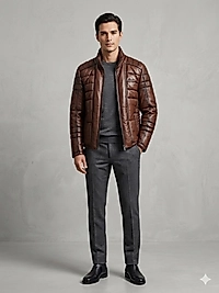 Kahverengi Kapitone Deri Ceket