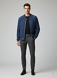 Koyu mavi örgü bomber ceket