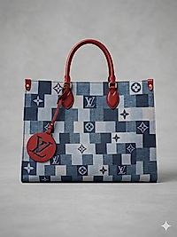Kırmızı Deri Detaylı Denim Monogram Çanta