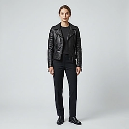 kadın deri mont çapraz fermuarlı.