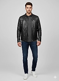 Hakim Yaka Sİyah Erkek Deri Ceket