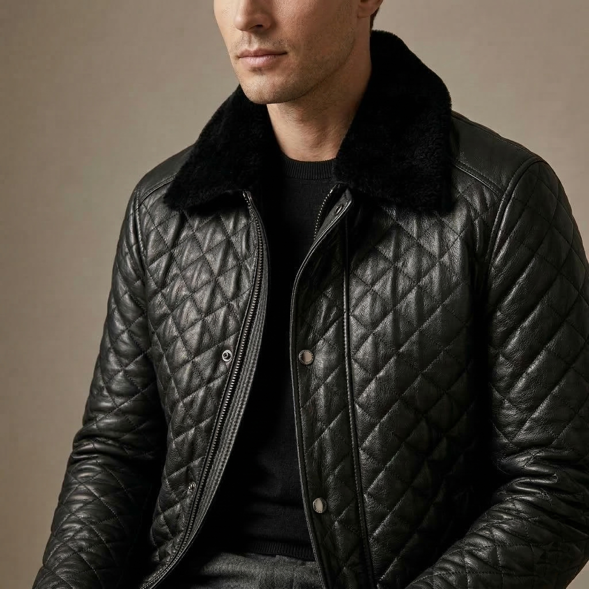 Kapitone Hakiki Deri Siyah Deri Mont