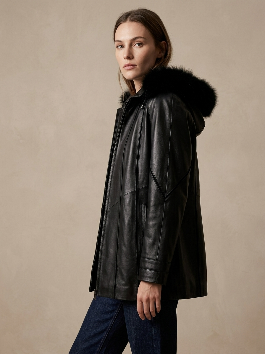 Siyah Kürklü Deri Ceket
