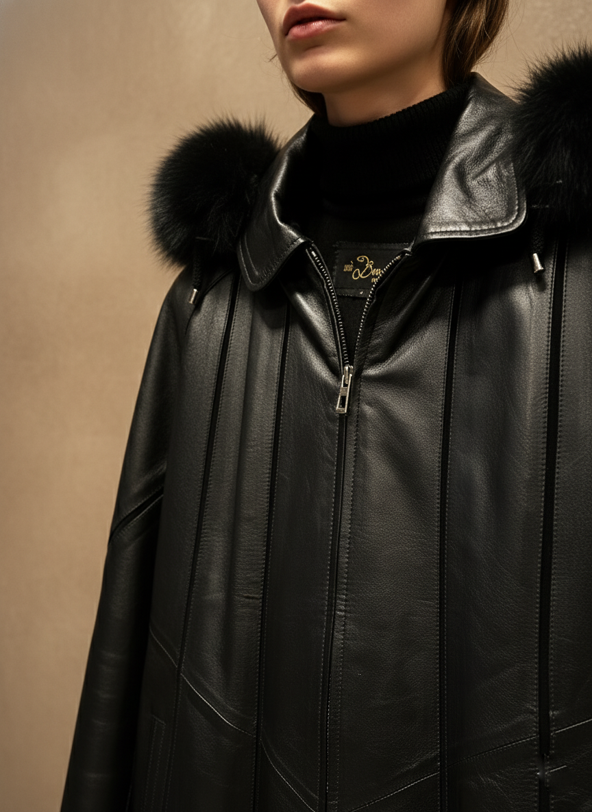 Siyah Kürklü Deri Ceket
