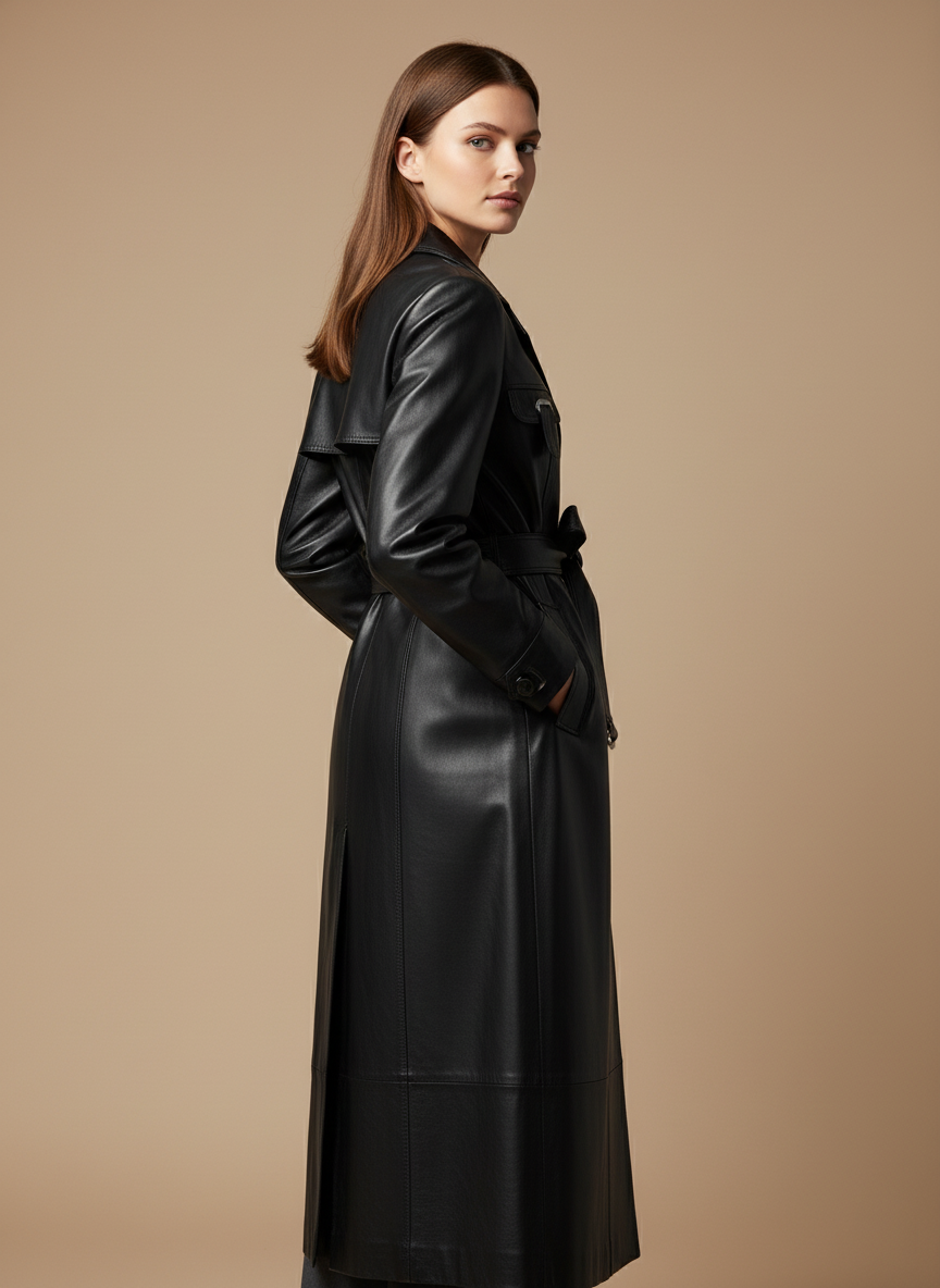 Siyah Deri Trençkot