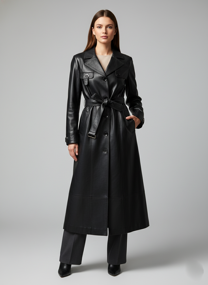Siyah Deri Trençkot